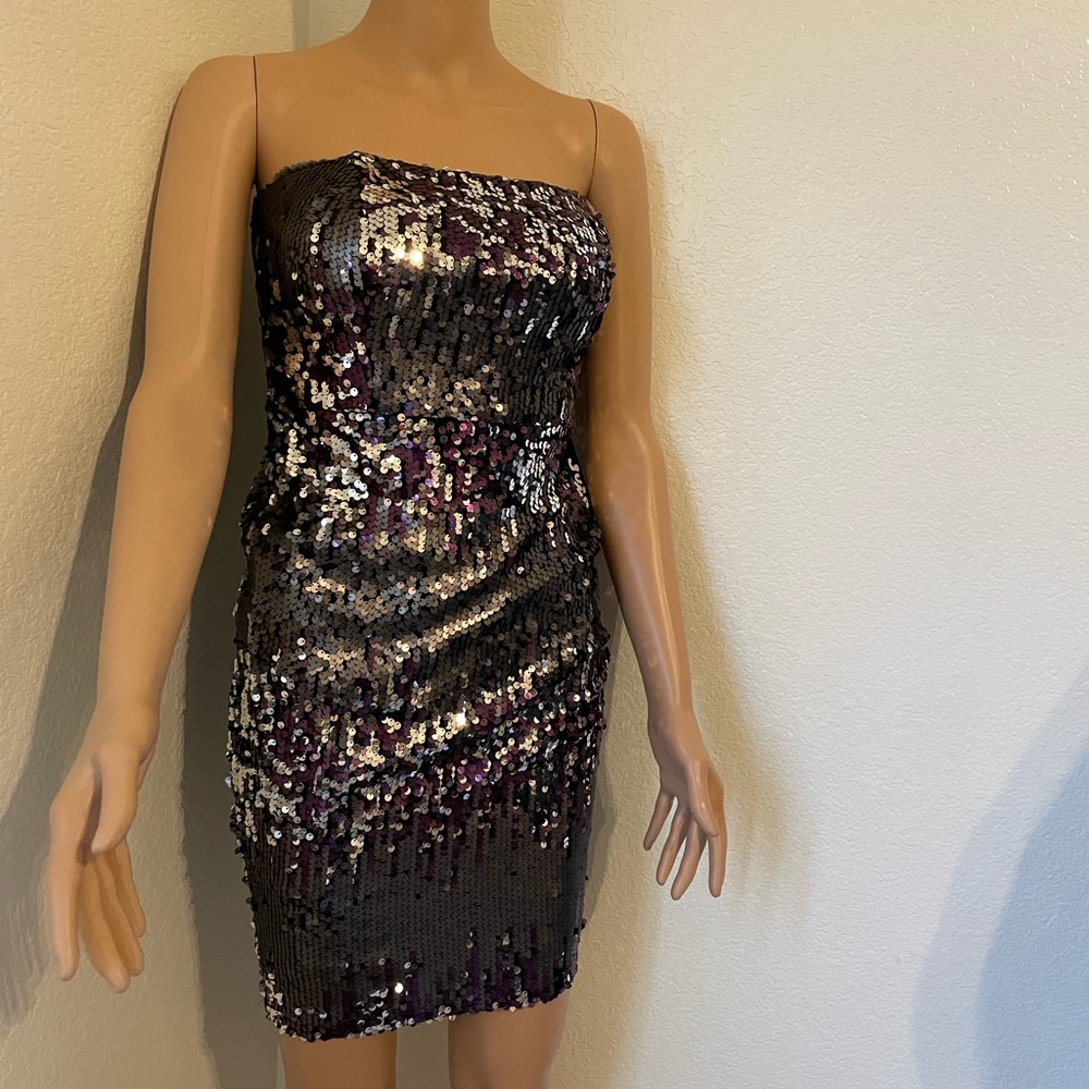 Strapless Black Sequin Cocktail Dress